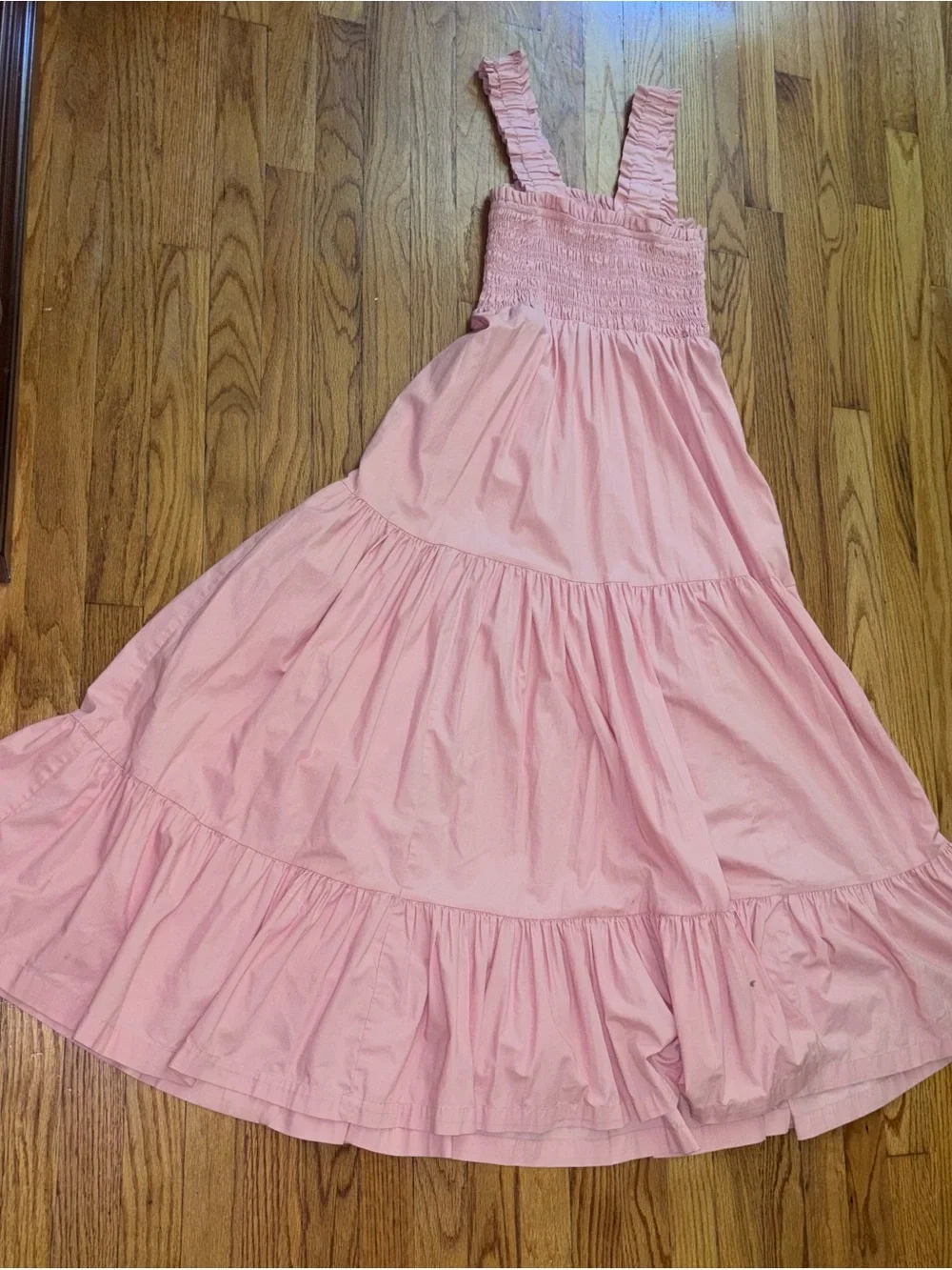 Abercrombie & Fitch Pink Smocked Tiered Maxi Dress Ruffle Straps Medium